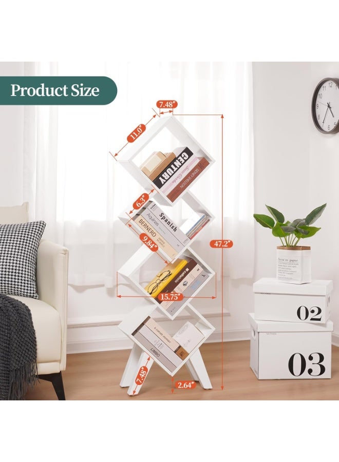 Yoobure White Bookshelf, Wood Small Bookcase 4-Tier Book Shelf for Bedroom, Tall Bookcases Book Organizer, Modern Bookshelves Floor Standing for CDs/Books in Small Spaces, Living Room, Home Office - Image 3